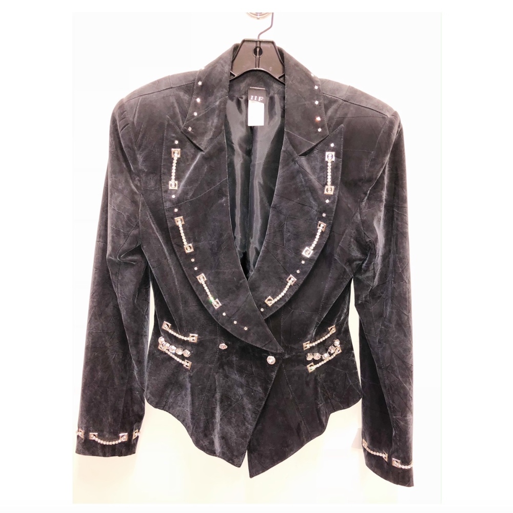 Gorgeous Distressed Black Blazer w/Rhinestone SZ 8